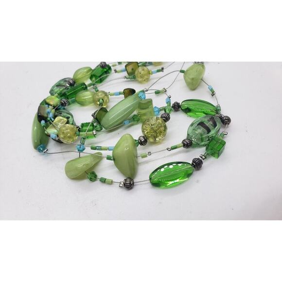 Vintage Beaded Necklace Multi2 Strand Lucite Glass Shell Jewelry RARE Green - Picture 3 of 12